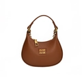 Brown leather semi-circle hobo bag for kids with gold chain and embossed logo - Brown