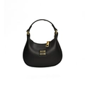 Minimalist black pebbled leather hobo bag for children with golden chain and logo - Black