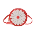 Cute red round crossbody bag for children featuring a 3D white daisy floral design - Red