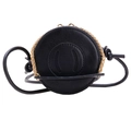Mini round black crossbody bag for kids with gold chain handle and leather strap - Black