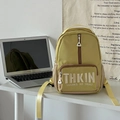 Zaino per bambini in nylon giallo senape con ricamo THKIN bianco e tasche laterali a rete - Giallo