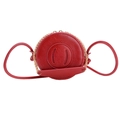 Mini round red leather shoulder bag for kids with gold chain and vintage texture - Red