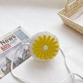 Cute white round crossbody bag for children featuring a large yellow daisy flower - White