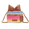 Regenbogen gewebte Umhängetasche für Kinder mit brauner Schleife und Kettenriemen - Schleife-Stil / Rosé-Pink Schleife