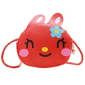 Cute red bunny-shaped kids crossbody bag with floral detail and PU leather finish - Red