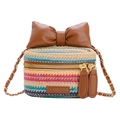 Regenbogen gewebte Kindertasche mit großer brauner Schleife und Goldkette - Schleife-Stil / Beige Schleife