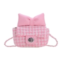 Bolso bandolera de tweed rosa para niña con lazo grande y cierre metálico plateado - Rosa Rojo