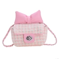 Bolso bandolera de tweed rosa para niña con lazo y correa de cadena metálica - Rosa
