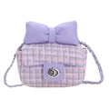 Bolso bandolera de tweed para niña con lazo grande y cadena de metal plateada - Morado