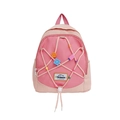 Pink patchwork kids backpack with cute star charms and adjustable drawstring straps - Pink