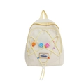 Cream white children backpack with yellow drawstrings and colorful star and flower beads - White