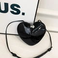 Borsa a tracolla a cuore per bambini in pelle verniciata nera con cerniera a cuore argento - Nero