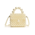 Elegant white faux pearl woven crossbody mini handbag with beaded handle and chain strap - White