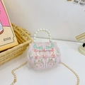 Pink vintage Chinese style kids handbag with floral embroidery and pearl handle - Pink With Frog Buttons