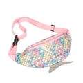 Sparkly sequins rainbow mermaid fanny pack for kids with silver fish tail and pink strap - Colorful