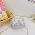 Lavender vintage girls bag with floral embroidery and elegant pearl handle strap - Purple