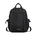 Lightweight black drawstring backpack for children featuring striped rope handles and fashion tag - Large / Black