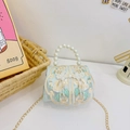 Light blue children's handbag with traditional Chinese embroidery and pearl handle - Green