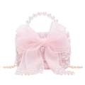 Bolso rosa de lentejuelas para niña con asa de perlas, lazo de organza y cadena - Rosa