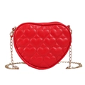 Fashionable red heart-shaped quilted shoulder bag for children with gold chain strap - Red