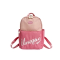 Pink color block school backpack with Unique embroidery and adjustable shoulder straps - Pink