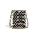 Silver beaded mini crossbody bag with hollow grid pattern and black drawstring liner - Black