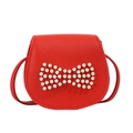 Bolso bandolera rojo para niños con lazo de perlas blancas en cuero sintético - Rojo