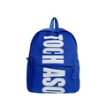 Blue stylish kids backpack with vertical TOCH ASO letter print and front zipper pocket - Blue