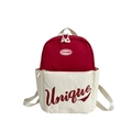 Kids' two-tone school backpack in red and white featuring Unique embroidery - Red