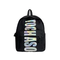 Black school backpack for kids with holographic TOOHASO lettering and large capacity - Black