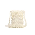 Vertical pearl woven shoulder bag with white satin drawstring liner for women - White