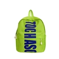 Neon green school backpack with blue TOCHASO print and white triangle zipper tabs - Fluorescent Green
