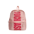Pink student backpack with large red letter print and durable nylon material - Pink