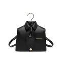 Creative black leather shirt-shaped crossbody bag with necktie and gold lettering - Black