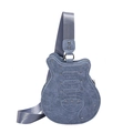 Unique blue denim guitar-shaped crossbody bag featuring metallic rivet details - Dark Blue