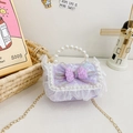 Purple girls mini crossbody bag with sequin bow, lace ruffles and pearl handle - Purple Bow