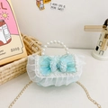 Light blue princess lace crossbody bag for kids with bow decoration and pearl handle - Green Bow