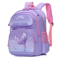 Purple and pink girls school bag with mermaid tail embroidery and spacious compartments - Light Purple Fish