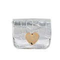Silver mini crossbody bag for kids with crocodile texture and gold heart buckle - Silver