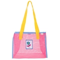 Bolso bandolera infantil de malla rosa y azul con asas amarillas y parche floral - Rosa Rojo