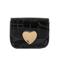 Mini-Handtasche aus schwarzem Lackleder mit Krokoprägung und goldenem Herzverschluss - Schwarz