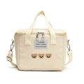 Bolso cambiador de lona crema con bordado de osos y correa ajustable - Blanco
