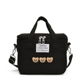Bolso cambiador de lona negra de gran capacidad con bordado de oso y bandolera - Negro