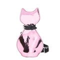 Glossy pink cat-shaped crossbody bag with decorative collar on white background - Pink