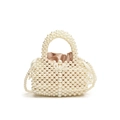 Elegant woven pearl shoulder bag for kids with satin drawstring lining and chain strap - Large / White