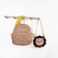 Set zainetto per bambini in tela marrone con piccola borsa a tracolla a forma di leone - Cachi