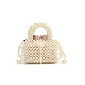 Elegante bolso de perlas blancas para niñas con funda interna de satén y correa de cadena - Pequeño / Blanco