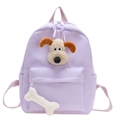 Mochila escolar morada para niños con diseño de perro de peluche y colgante de hueso - Morado