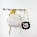 Cute lion-themed toddler backpack and small crossbody bag set in off-white canvas - White