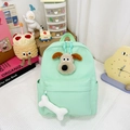 Mochila escolar verde menta con decorado de cachorro de peluche y colgante de hueso - Verde